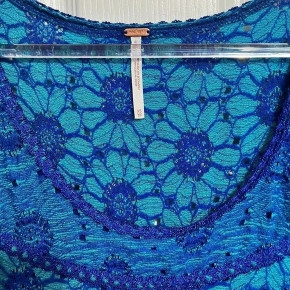 Free People Botanical Forest Long Sleeve Floral Bodycon Dress Blue Daisy XS - Picture 2 of 13